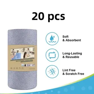 Cleaning cloth roll, tearable reusable tissue, 25x25cm washable wiping cloth, absorbent lint free cleaning cloth for kitchens, windows, homes, and RVs (includes a pack of 20 pieces)