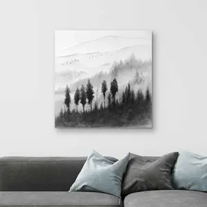 212 MAIN Monochrome Landscape Artwork - 32x32 in. Minimalist Watercolor Nature Scene High-Def Print, Artistic Home Wall Decoration for Rooms