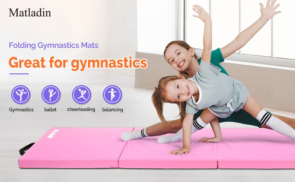 8' Folding Gymnastics Gym Exercise Aerobics Mat, 8ft x 2ft x 2in PU Leather Tumbling Mats with Hook & Loop Fastener for Stretching Yoga Cheerleading Martial Arts