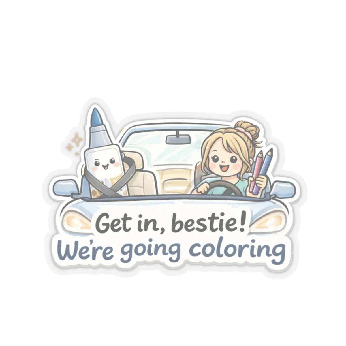 "Get in Bestie We're Going" Kiss-Cut Colorful Paper Sticker - Scrapbook Accessories, Die-Cut, Permanent, Sticker Scene for DIY Scrapbooking & Stamping (Toys & Hobbies), Colorful Paper Stickers