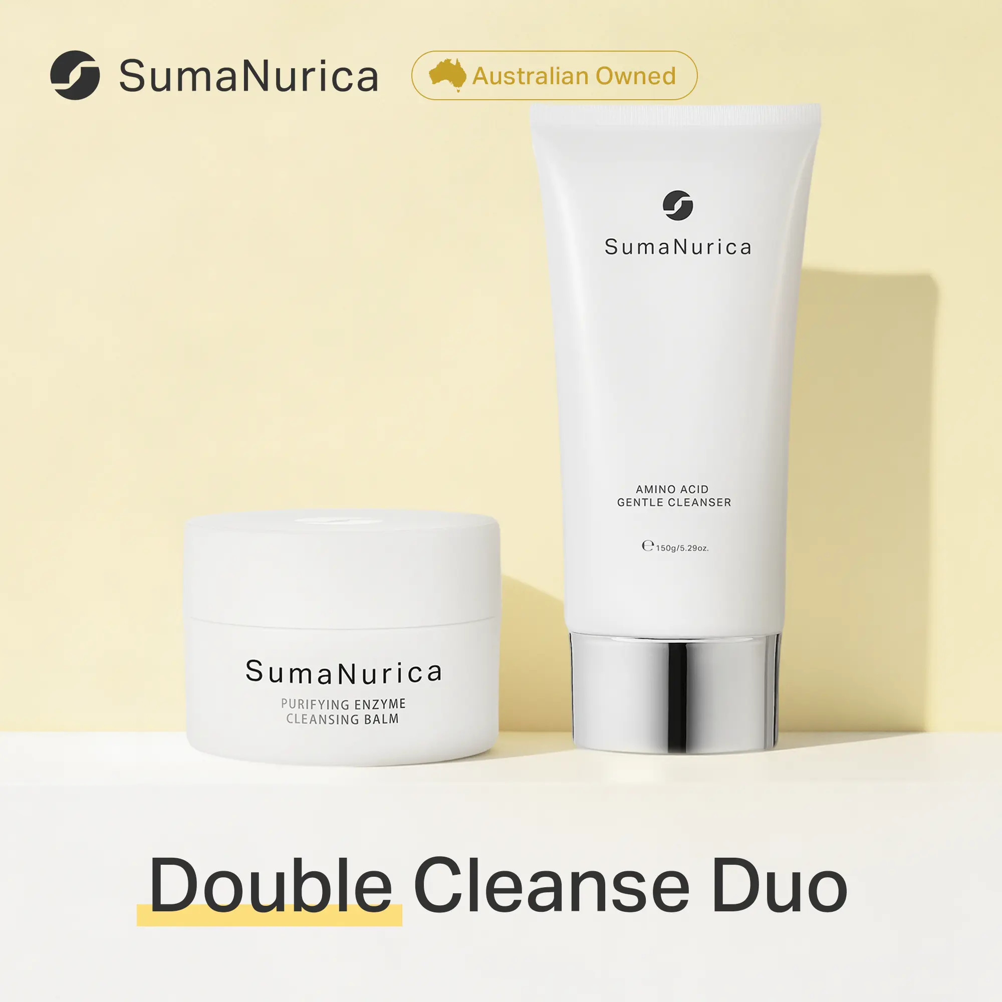 SUMANURICA Double Cleanse Duo: Enzyme Cleansing Balm with Cornstarch & Amino Acid Facial Cleanser, Removes Makeup & SPF for Fresh and Clean Skin, Facial Wash, Two Piece Set