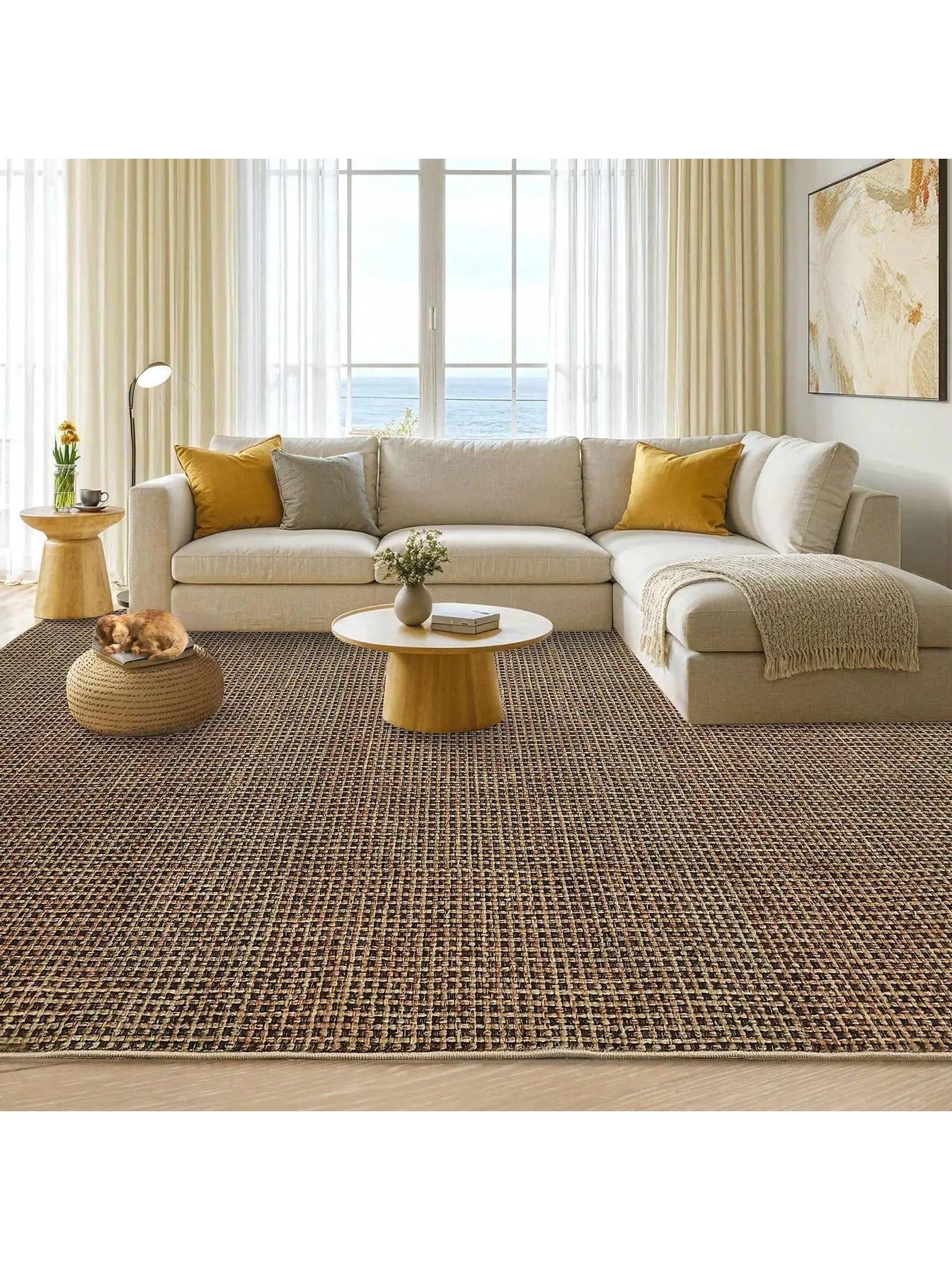 【Christmas Gift】Area Rugs, Washable Living Room Rugs Boho Non-Slip Dining Room Rug Soft Ultra Thin Waffle Print Large Bedroom Rugs Indoor Floor Carpet For Living Room Bedroom Dining Room, Light Grey/Gray/Brown