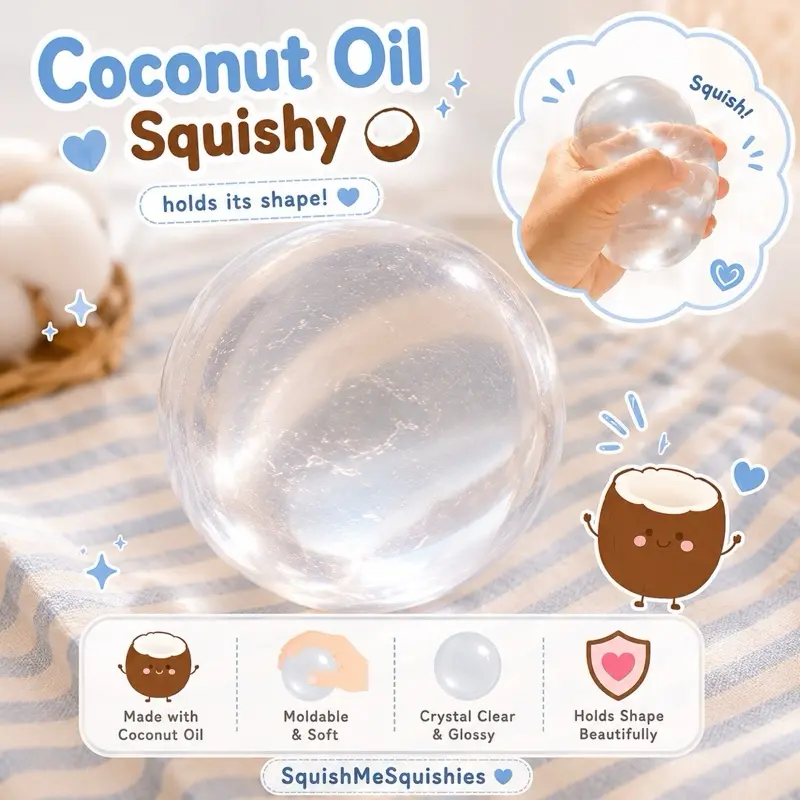 Crystal Clear Coconut Oil Squishy – 6 cm Moldable Stress Relief Fidget Toy | Soft, Glossy & Holds Its Shape anxiety fidgets