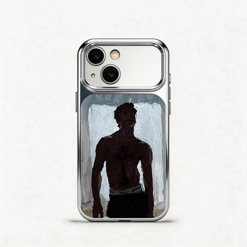 Glass Shockproof Electroplated Silver/Black Muscular Man Oil Painting iPhone 17ProMax Cover Precise Hole Alignment For Lens Frame 15ProMax Anti-yellow | 14ProMax Anti-fall | 13ProMax Ultra-thin Design 16ProMax AirPhoneCase