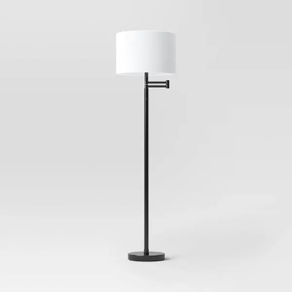 16" Metal Column Swing Arm Floor Lamp Black/White - Threshold: Adjustable