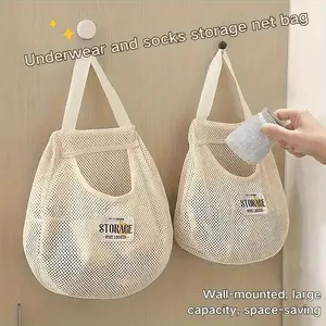 1pc Japanese Canvas Hanging Socks and Underwear Storage Bag, Net Bag - Wall-mounted, No Drilling Required Dormitory Storage Bag, Space-saving Solution, Suitable for Various Room Types, Clothes Storage