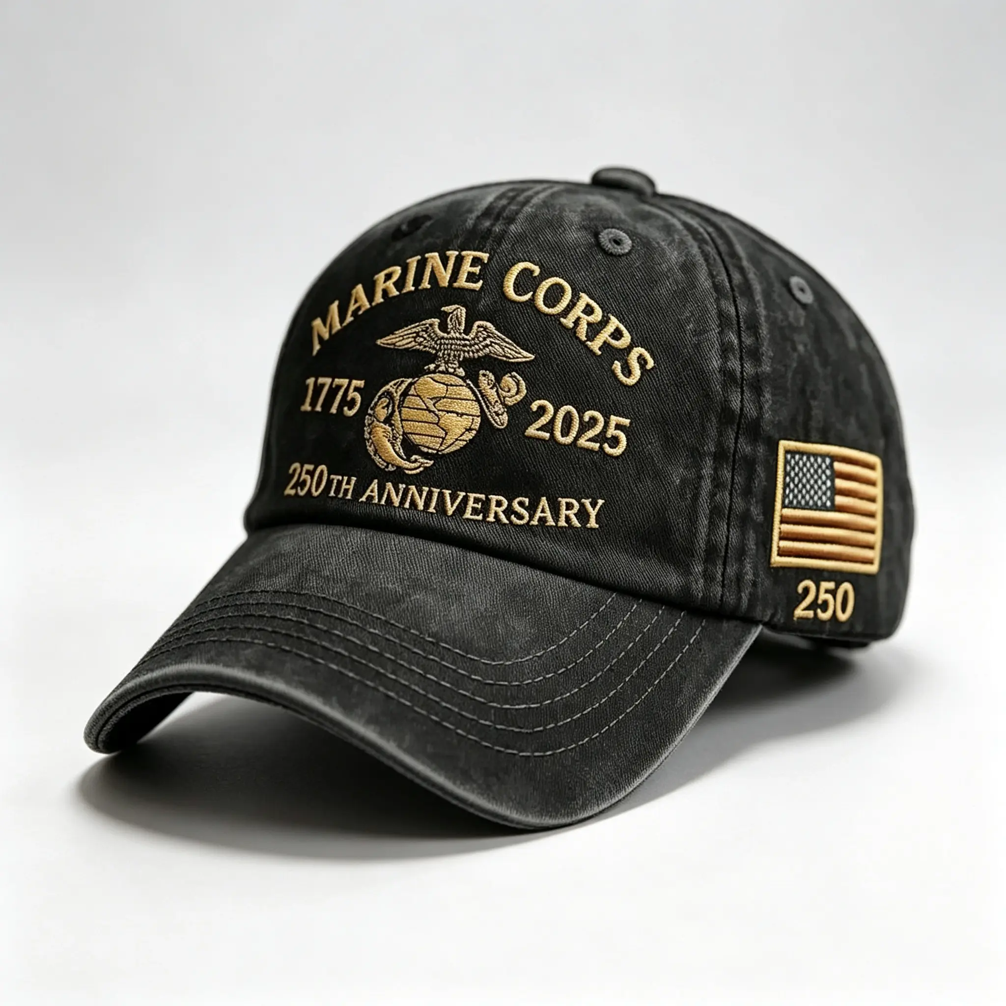 Mens Hats 4-Pack, Assorted Color Marine Corps 250th Anniversary Caps in Washed Look Cotton, Adjustable for Veteran Event & Reunion
