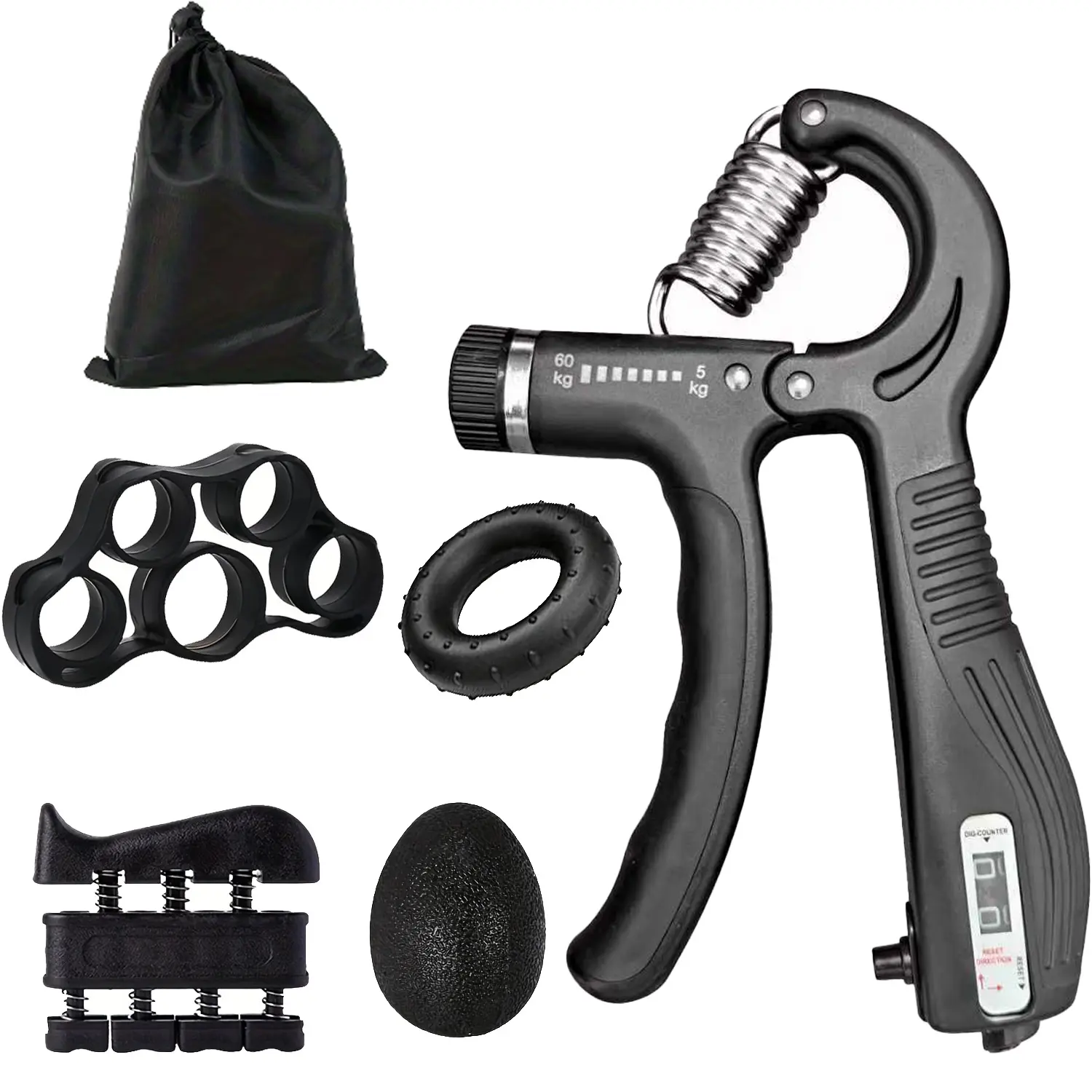 5-Piece Grip Strength Trainer Set with Counter - Adjustable Hand Grippers, Grip Strengthener for Muscle Training, Hand Grips for Strength Training, Wrist & Forearm Workout, Strength Workout Equipment. Ideal for Home Gym. Perfect Gift for Father's Day