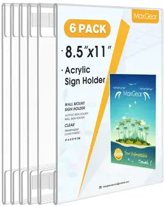 MaxGear Acrylic Sign Holder 8.5 x 11 inch 6 Pack, Wall Mount Clear Plastic Sign Holder with Double Sided Tape, Document Flyer Acrylic Picture Frame for Office, Home, Store