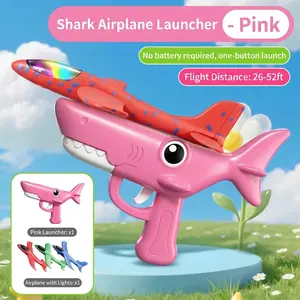 Pink Shark Airplane Launcher Toys, Foam Glider Catapult Toy (Suitable for Boys and Girls), Outdoor Flying Toy, Perfect Birthday Gift for Boys and Girls Aged 4–12