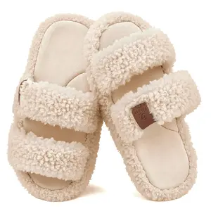 Warm Comfy Fuzzy Slippers｜Memory Foam Indoor Slides with Arch Support, Dual-Strap Open Toe House Shoes for Women & Men