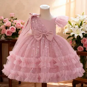 2312 Girl Tulle Floral Dress For Weddings Birthday Parties Gifted Kids Girl Flower Girl Birthday Party Wedding Festival Dress