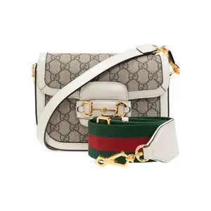 Pre-owned GUCCI COWHIDE Crossbody Bags Horsebit 1955 Horsebit retro monogram logo striped ribbon canvas and leather saddle bag shoulder crossbody bag