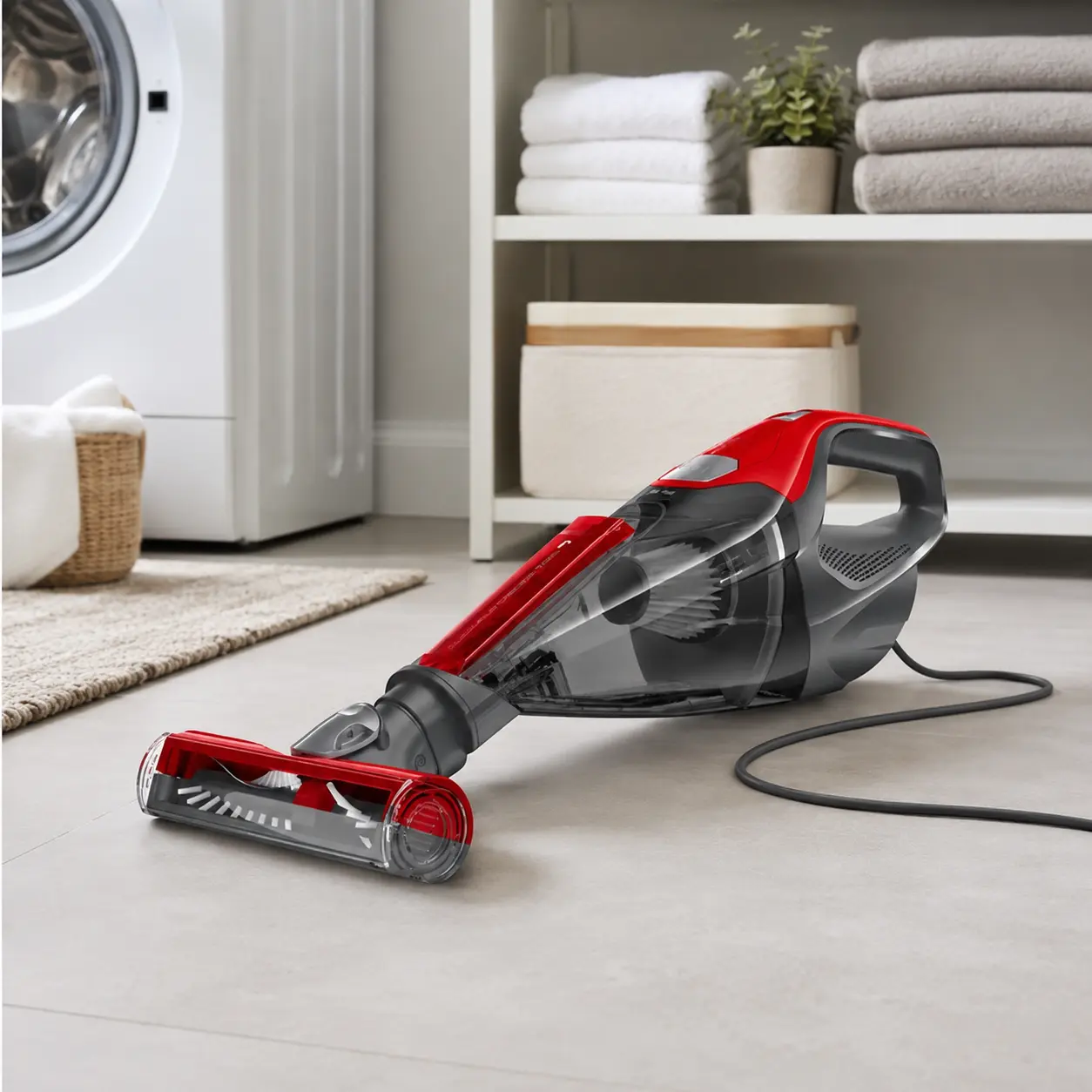 Corded Handheld Vacuum Cleaner with Powerful Suction, Built-In Crevice Tool for Pet Hair & Multi-Surface Cleaning, Red