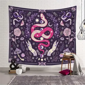 Snake Divination Moon Double-handed Plant Flowers Printed Tapestries, Room Decoration Hanging Cloth Wall Decor Tapestry For Living Room Office Home Decor Design Art