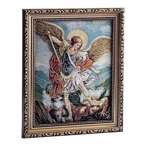 San Miguel Arcangel  9"x11" CUADRO Full Body Picture Frame Cushioned Tela Texture Tapestry Acolchonado Brand New Religious Decor Cloth Saint Michael Archangel