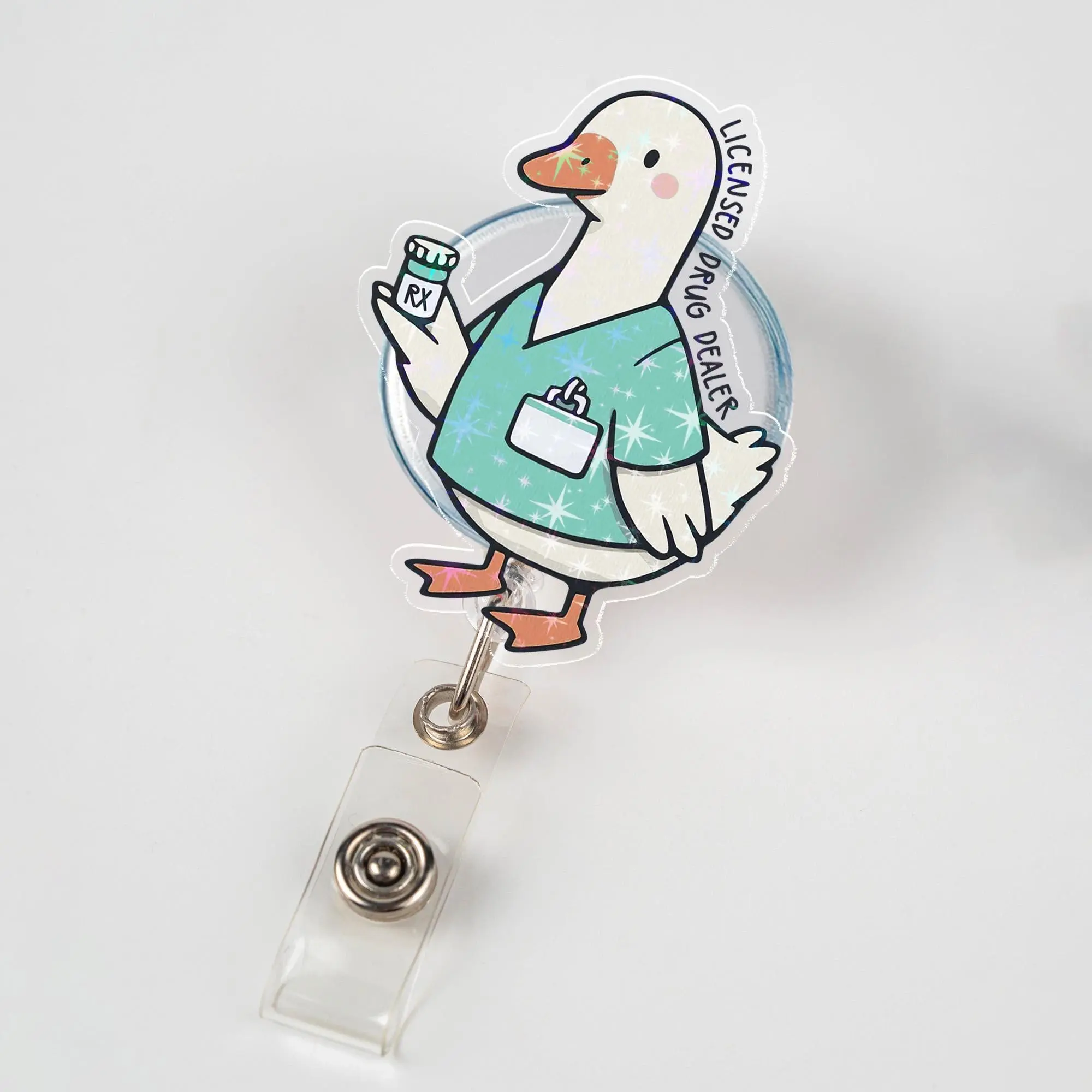 Silly Goose Pharmacy Acrylic Badge Reel – Funny Licensed Drug Dealer Retractable ID Badge Holder, Pharmacy Tech Badge Buddy, Pharmacist Gift