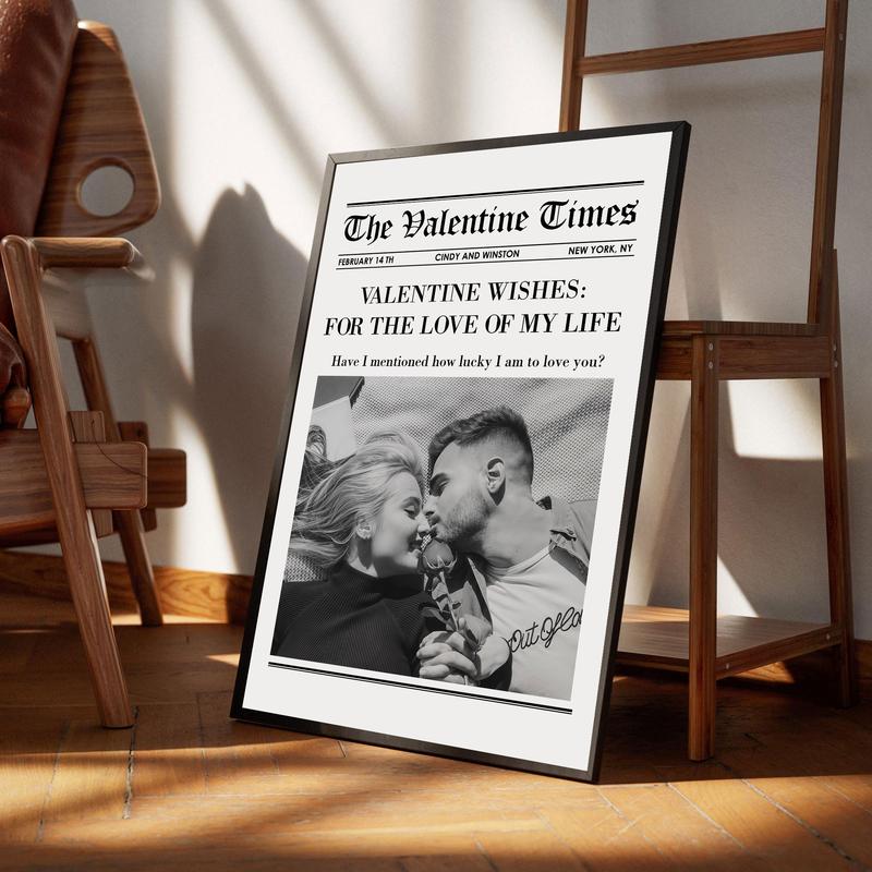 CUSTOM Valentines Day Newspaper Poster, Will You Be My Valentine Art Print, Gift For Lover, Couple Room Decor