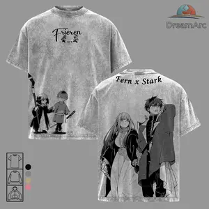 Fern x Stark Couple Back Print Graphic Tee, Frieren Beyond Journey’s End Romance Scene Anime Shirt, Fern And Stark Character Illustration Manga T-Shirt, Seinen Fantasy Love Artwork Anime Streetwear, Unisex Frieren Anime Fan Apparel