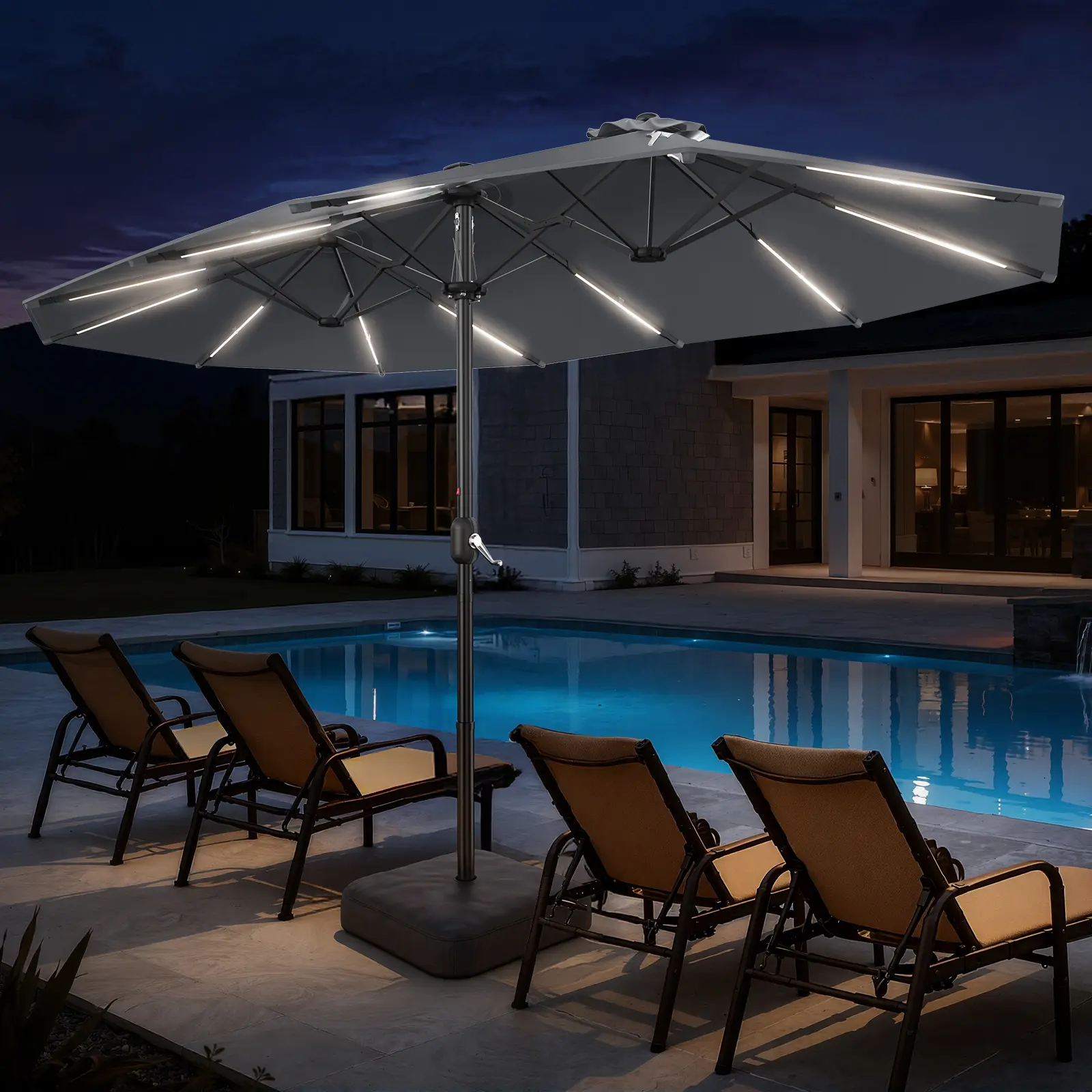 14 feet patio umbrella Treasure Garden 13-ft Outdoor Patio Umbrella with Lux Lighting, Octago