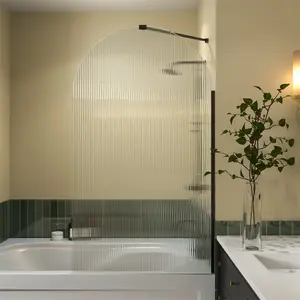 Serenity-S 33" x 58" Bathtub Screen Reeded Glass Shower Panel For Bathtub,Matte Black Finish,Reversible Installation,Semicircle