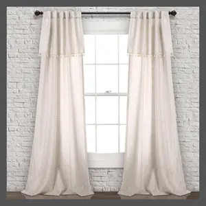 Set of 2 (84"x40") Ivy Tassel Light Filtering Window Curtain Panels Beige - Lush Décor