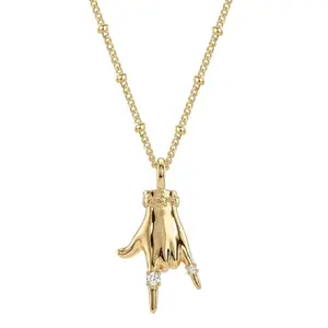 18K Gold Plated Gesture Hand Pendant Necklace – Cubic Zirconia Dainty Meaningful Charm Jewelry for Women