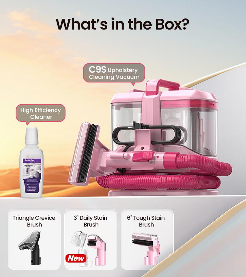 [NewYearSale!] Upholstery Carpet Vacuum Cleaner, 18KPa Suction Spot Cleaning Machine for Pet Stains, Carpets, Sofa, Car Seats, Mattress, with 3 Multipurpose Cleaning Tools, 6'' Deep Cleaning Brush | Portable 3-in-1 Little Pink C9S