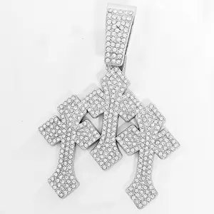 New Iced Out Stacked Crosses Pendant Necklaces for Men With 13mm Cuban Chain Hip Hop Cross Rhinestone Jewelry pendant Gift