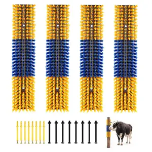 VEVOR Livestock Scratching Brush, 4PCS Goat Scratcher Brush Post with 16 Screws, 16.9"x3.9" Cow Scratcher for Back Itch Relief, Massage Grooming Scratch Tool for Horse Cattle Sheep Pig, Yellow & Blue