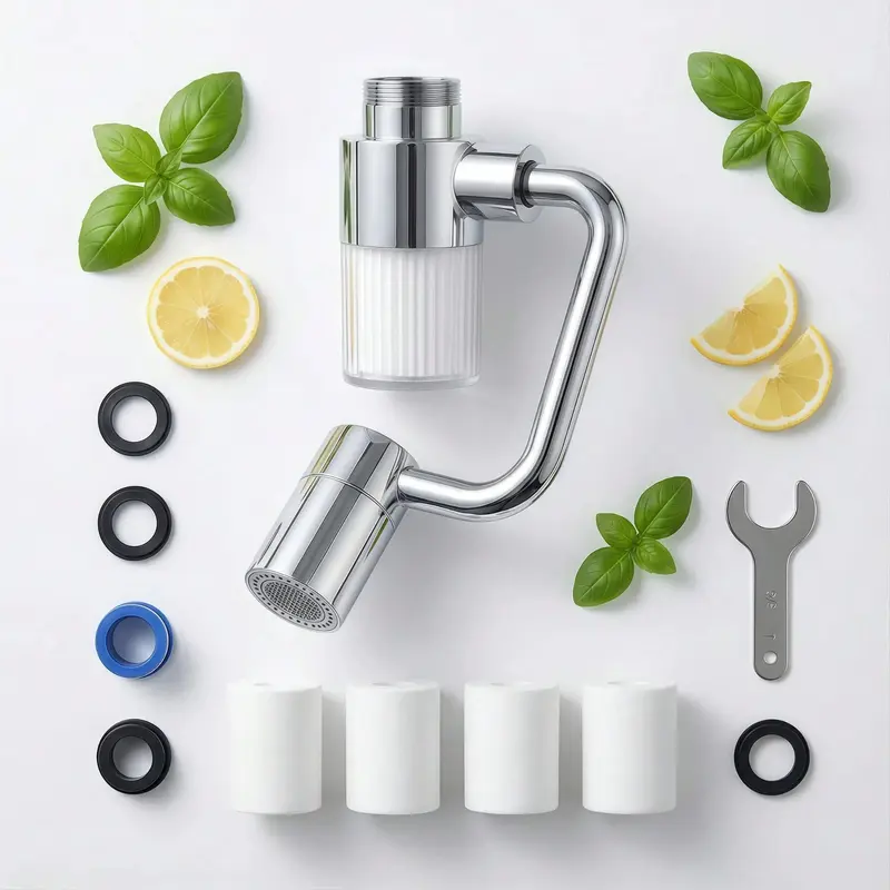 Multi-dimensional 360° rotation 1440° rotatable filtered faucet aerator extender, easy full angle control, rotating faucet aerator extender, reduce chlorine in bathroom/kitchen skin face eyewash with 2 mode splash water, swivel faucet extender