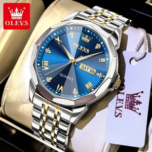 OLEVS Men's 9931 Stainless Steel Analog Quartz Watch Waterproof Luminous Date Display 3ATM Round Dial 41mm Gift for Him