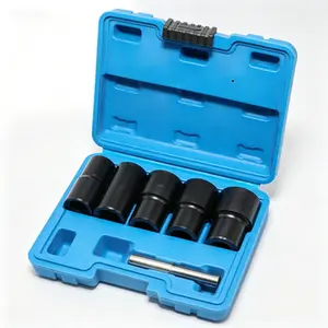 Stripped Lug Nut Remover Set, Wheel Lock Bolt Extractor for Rusted Damaged Nuts, 5-Piece Emergency Socket Kit 17mm 19mm 21mm 22mm 27mm, Heavy Duty Removal Tool, Reusable Impact Socket for Trucks Cars