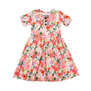 Eliana TUTU DRESS for Little Cuties Super Soft Easter Floral Bamboo Viscose Fabric with Stretchy Ruffle Button Placket 18-24m 2t/3t 4t 5t 6 7 8