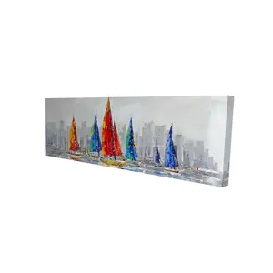 Begin Home Decor 2080-1648-CO6 16 x 48 in. Colorful Boats Canvas - Contemporary Boat Bedroom Wall Art