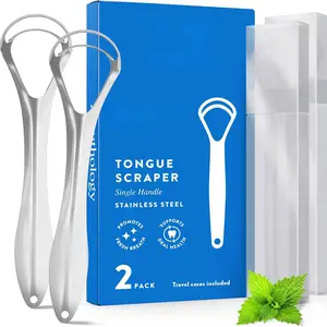 Tongue Scraper for Adults (2 Pack), Reduce Bad Breath, Metal Tongue Scraper, Tongue Cleaner, Tongue Scraper, Stainless Steel Tongue Scraper, Tongue Cleaner for Adults, Tongue Scrubber