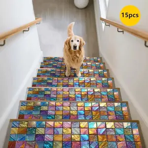 15pcs Colorful Non-Slip Stair Mats, Durable Home Stair Rugs, Pet-Friendly Stair Protectors, Decorative Stair Pads, Household Use