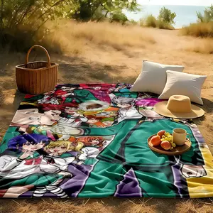 1 piece Complete Cast of "The Disastrous Life of Saiki K." themed flannel blanket - Super soft flannel blanket in modern style, suitable for sofas and beds, all-season use, digitally printed pattern, 100% polyester material, machine washable