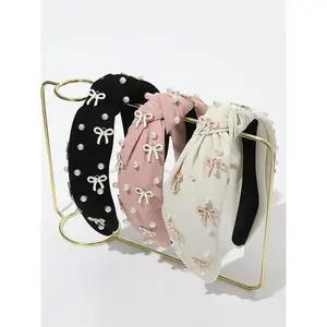 Women's Elegant Faux Pearl Decorated Knot Design Headband, Knotted Headband, Cute Trendy Hair Hoop, Fashionable Hair Accessories for Women & Girls