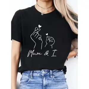 Women's Fashion Mother- Handprint Top, Casual Short-Sleeve T-Shirt, Round Neck, Breathable Sportswear
