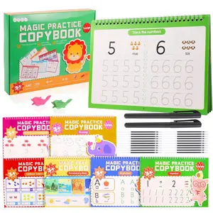6 Pack Large Grooved Handwriting Copybooks,10.2 x 7.4 In Magic Writing Practice Workbooks with Pens, Alphabet,Numbers Tracing Books,  Learning Activities