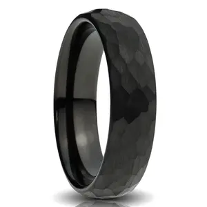 Black Hammered Tungsten Ring - 6MM