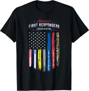 [100% Cotton] America's First Responders Flag Support American Heroes T-Shirt streetwear dtf printing