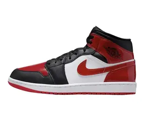 Nike Air Jordan 1 Mid SE Patent Bred Toe HV4091-006 Mens Fashion Sneakers New