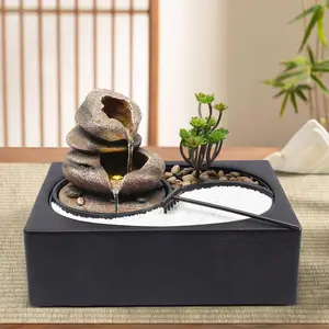 Elegant 11in Tabletop Water Fountain Indoor, Rockery Relaxed Water Fountain Waterfall Feature, Rock Garden Desk Water Fountain with LED Light and Utility Pump for Home Office Hotel (Rock Desk) Decor Ornaments