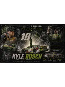 Kyle Busch Forever Rowdy Memorial Racing Flag 3x5 Ft Vintage Racing Legend Banner Motorsport Tribute Wall Decor Garage Man Cave Collectible Racing Fan Gift Black Gold Poster Style Flag for American Racing Fans