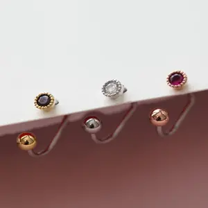 16g Circle Medusa Ring • Lippy Loop Labret • Surgical Steel Lip Ring • Geometric Lip Piercing • Blue Stone Lip • Pink Stone Simple Labret