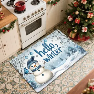 Christmas Snowman Floor Mat Soft Diatom Mud Mat with Non-Slip Backing Machine Washable Absorbent Festive Winter Scene for Bathroom Bedroom Living Room Ideal Christmas Gift