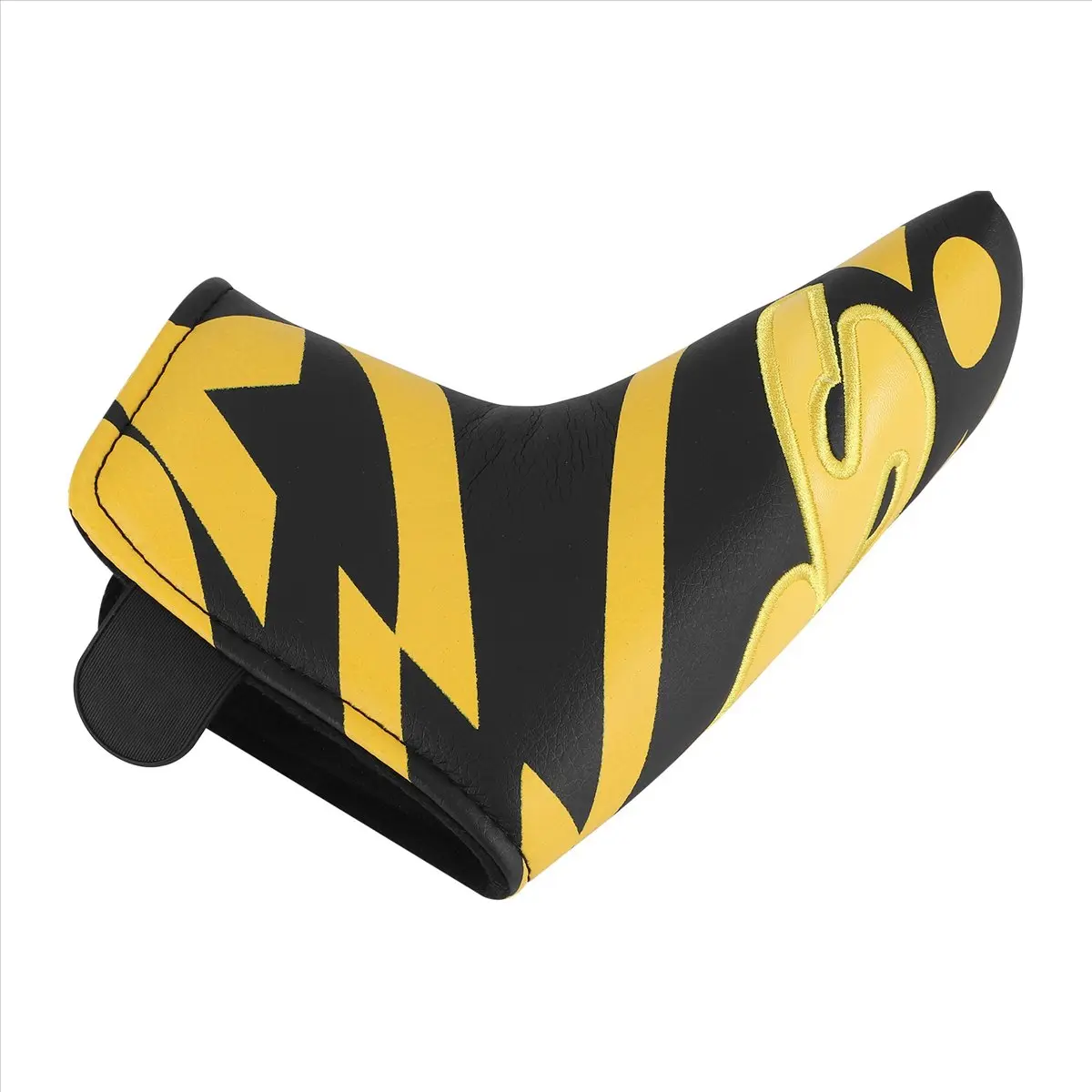 Soft PU-Plush Golf Club Blade Putter Headcover, Faux Leather Buckle Closure, Water-Resistant Travel Golf Accessory with Embroidered "Yes" Pattern