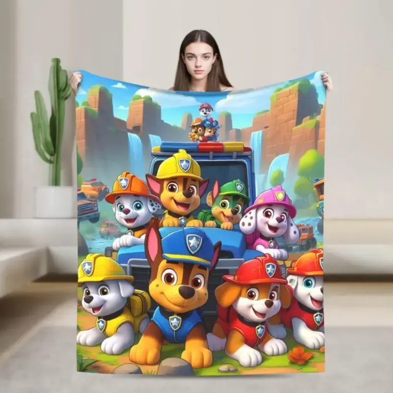 Kids Paw Patrol Cartoon Printed Flannel Blanket - Children’s Fun, Soft Texture, Multi-Purpose Home/Travel Fleece Throw for Toddlers, Ideal Birthday/Christmas Gift for Bedroom Couch Back to School Use, Flannel Fabric